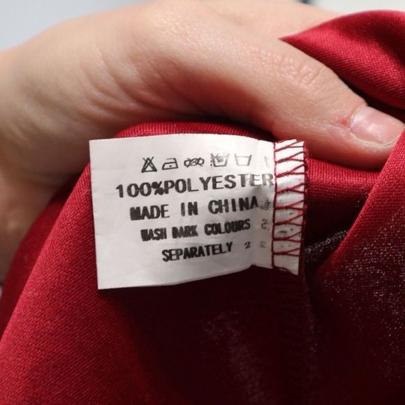 Manydress Crimson Red Asymmetrical V-Neck Full Form-Fitting Bodycon Dress L - Picture 9 of 9